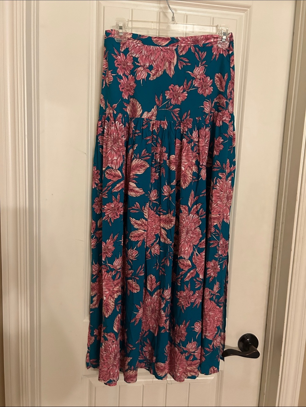 Able the Label Teal Floral Maxi Skirt with Pink Blooms